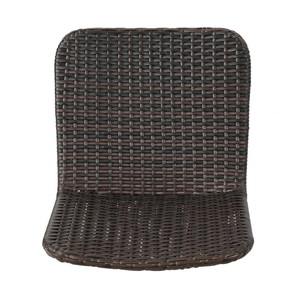 Teak Brown Wood and Metal Bar Set with Wicker Chairs