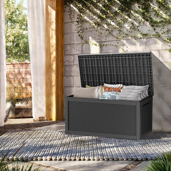 Decksplore 260 Gal. Black Outdoor Resin Waterproof Deck Box with