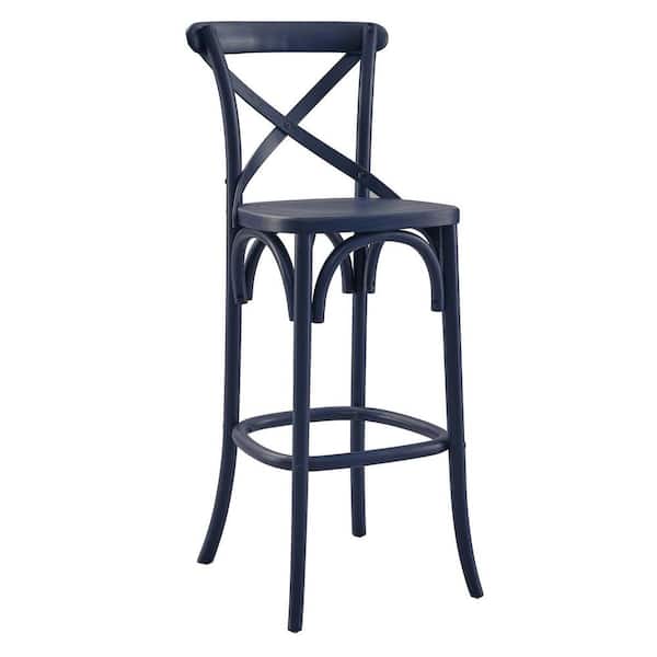 MODWAY Gear 29.5 in. Seat Height ELM wood Bar Stool in Midnight Blue