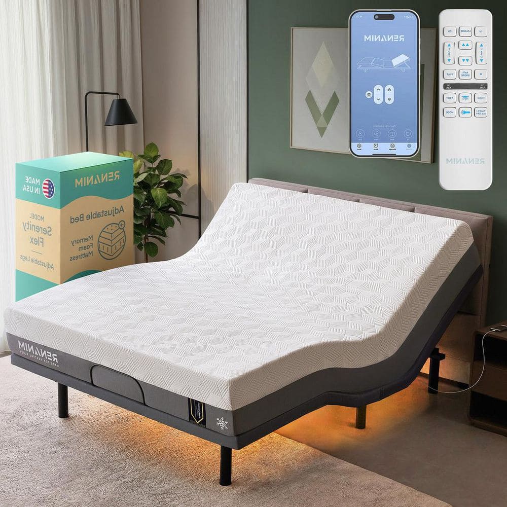 Gray Queen Adjustable Bed Frame with 12 in.Cooling Gel Memory Foam Mattress, Massage, USB, Under-Bed Light, Remote/App - thumbnail 2