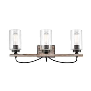 Paladin 24.38 in. 3-Light Matte Black Vanity Light with Clear Glass Shade