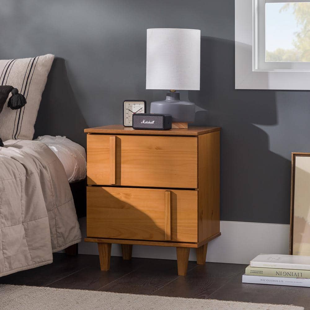 Caramel Solid Wood 2-Drawer Mid-Century Modern Nightstand