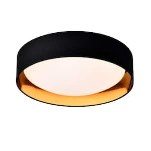 16.93 in. 24-Watt Modern Black Round LED Flush Mount Ceiling Light with White Acrylic Shade