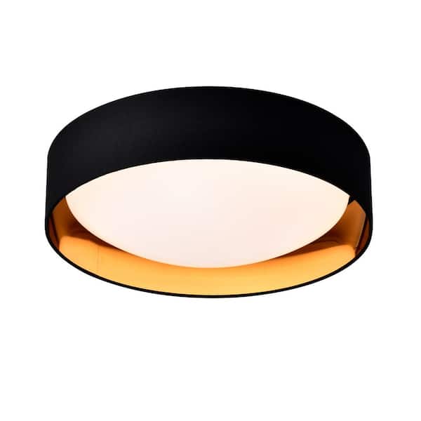 JAZAVA 16.93 in. 24-Watt Modern Black Round LED Flush Mount Ceiling Light with White Acrylic Shade
