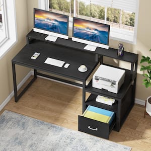 Capen 61 in. Rectangular Black Metal 1-Drawers Computer Desk with Storage Shelves and File Drawer for Home Office