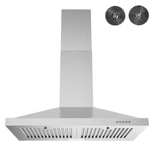30 in. Pontiere Ductless Wall Mount Range Hood in Brushed Stainless Steel,Baffle Filters, Push Button Control, LED Light