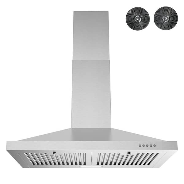 Streamline 30 in. Pontiere Ductless Wall Mount Range Hood in Brushed Stainless Steel,Baffle Filters, Push Button Control, LED Light