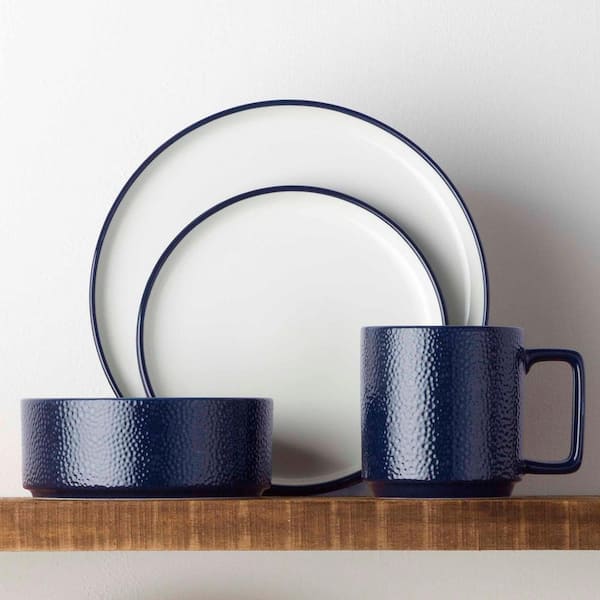 Colortex Stone Navy 9.75 in. Porcelain Dinner Plates, (Set of 4)