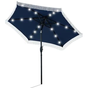 7.5 ft. Outdoor Patio Wood Beach Umbrella with Tassel And LED Light in White