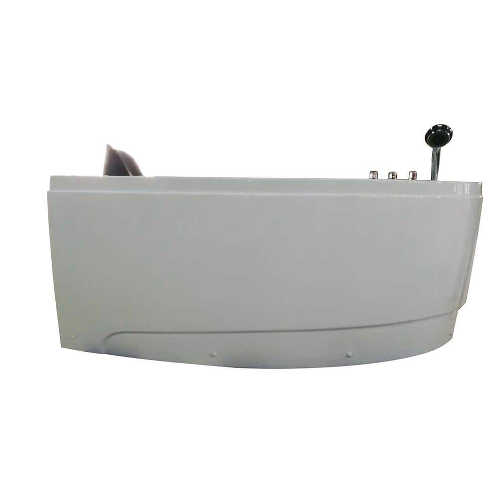 59'' White Corner Acrylic Whirlpool Bathtub with Faucet