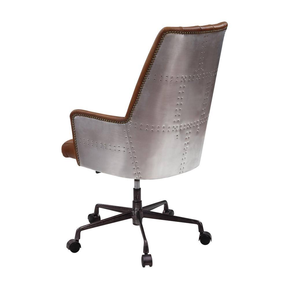 Sahara Brown Leather and Aluminum Executive Swivel Chair