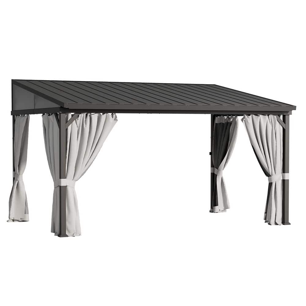 10 ft. x 14 ft. Aluminum Lean-to Hardtop Outdoor Gazebo Galvanized Steel Roof with Mosquito Netting and Curtains price history on PriceWatchPro