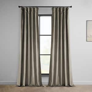 Gallery Taupe Velvet Rod Pocket Room Darkening Curtain - 50 in. W x 108 in. L Single Panel Window Velvet Curtain