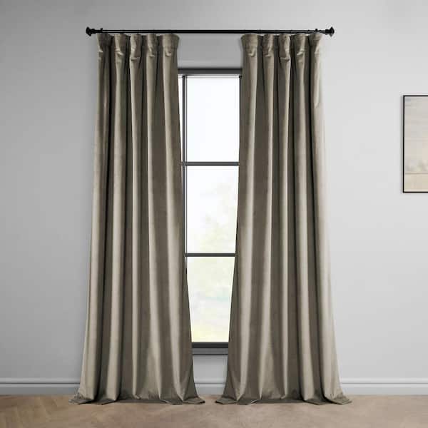 Exclusive Fabrics & Furnishings Gallery Taupe Velvet Rod Pocket Room Darkening Curtain - 50 in. W x 120 in. L Single Panel Window Velvet Curtain