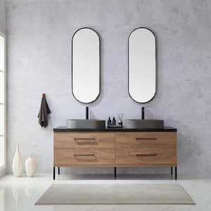 Trento 72 in. W x 21.7 in. D x 34.6 in. H Double Sink Bath Vanity in North Oak with Black Sintered Top