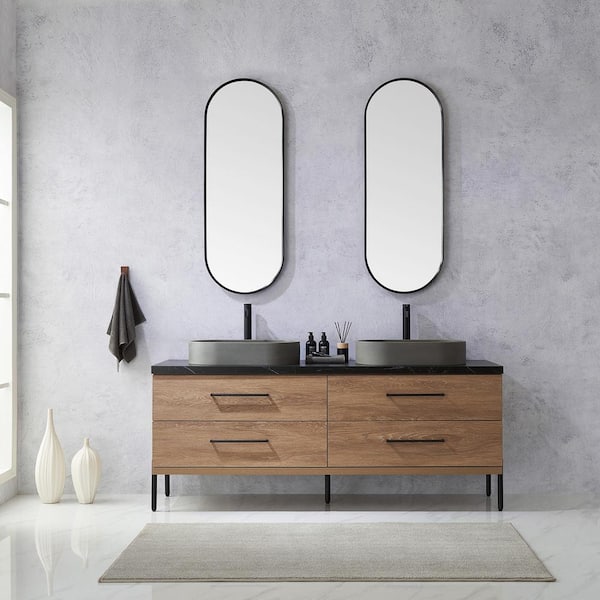 ROSWELL Trento 72 in. W x 21.7 in. D x 34.6 in. H Double Sink Bath Vanity in North Oak with Black Sintered Top