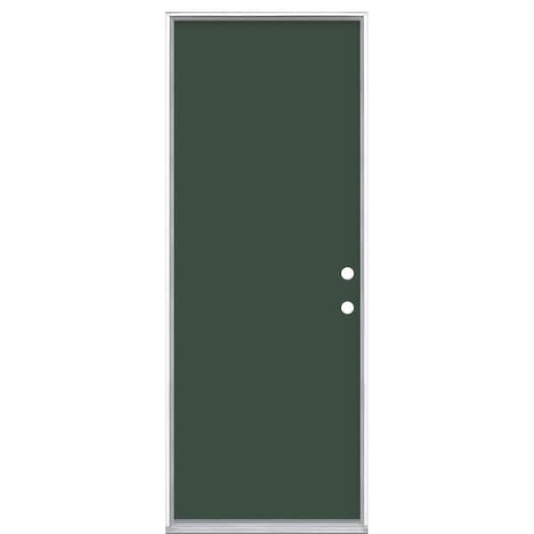 Masonite 30 in. x 80 in. Flush Left Hand Inswing Conifer Painted Steel Prehung Front Exterior Door No Brickmold