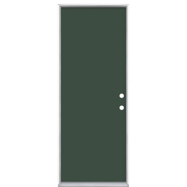 Masonite 30 in. x 80 in. Flush Left Hand Inswing Conifer Painted Steel Prehung Front Exterior Door No Brickmold in Vinyl Frame