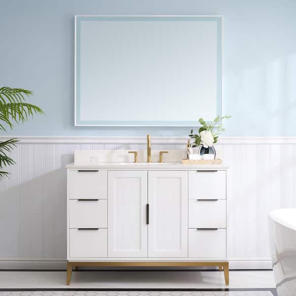 Alison 48 in. W x 22 in. D x 35 in. H CUPC Single Sink Freestanding Bath Vanity in White with Carrera White Qt. Top