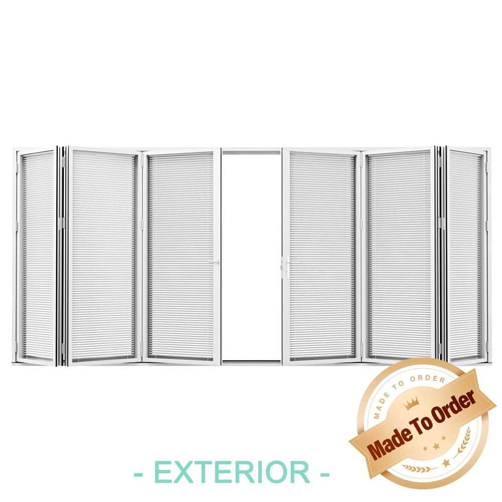 184 in. x 96 in. Left Swing/Outswing Double Tempered Glass White Louver Aluminum Folding Patio Door price history on PriceWatchPro