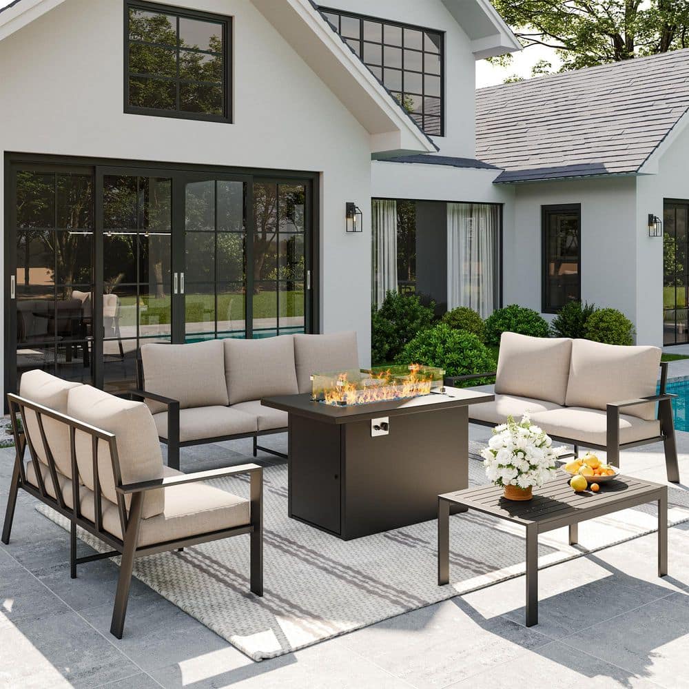 Poteban 7-Person 5 Pirces Outdoor Aluminum Sofa Set with Beige