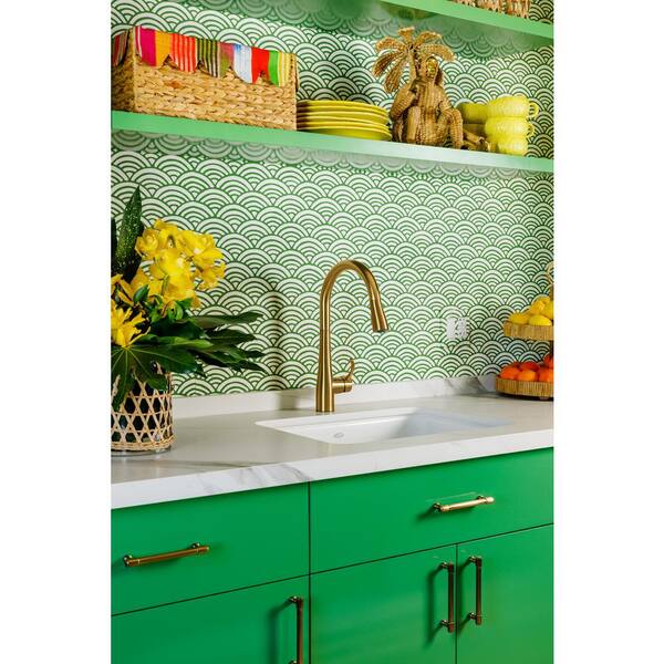 KOHLER Simplice Single Handle Pull-Down Sprayer Kitchen Sink Faucet in Vibrant Brushed Moderne Brass