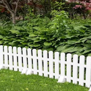 12 in. H x 20 in. W White Plastic Border Fence Decoration Garden Edging With Base(4 Pieces)