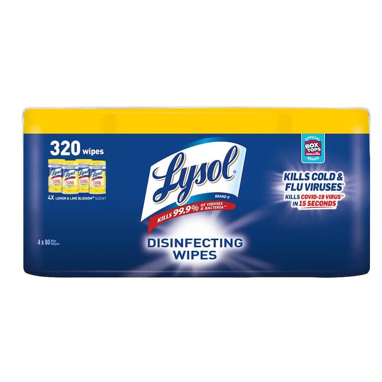 Lysol 80Count Lemon and Lime Blossom Scent Disinfecting Wipes (4Pack