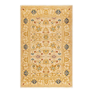 Ivory 4 ft. 1 in. x 6 ft. 5 in. Eclectic One-of-a-Kind Hand-Knotted Area Rug