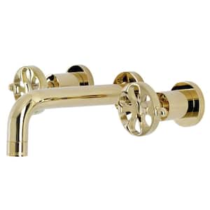 Belknap 2-Handle Wall Mount Bathroom Faucet in Polished Brass