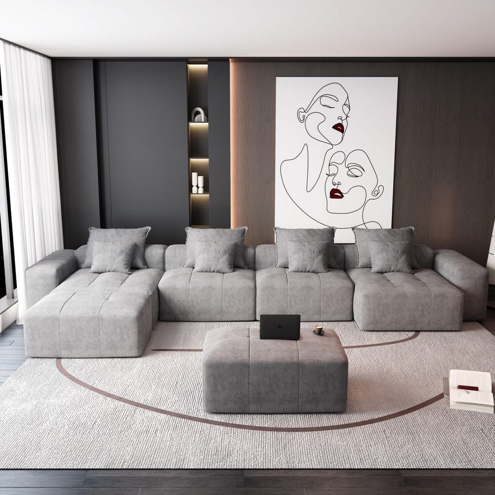 183.5 in. Square Arm 5-Piece Linen Modern Oversized L Shaped Sectional Sofa with Ottoman, DIY Combination in Gray price history on PriceWatchPro