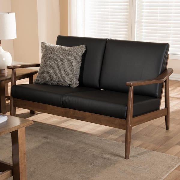 Baxton Studio Venza 50 in. Black Walnut Faux Leather 2 Seater