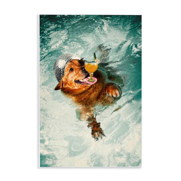 Stupell Industries Disco Dog in Pool by Graffi*tee Studios Unframed Animal Graphic Art Print 15 in. x 10 in.