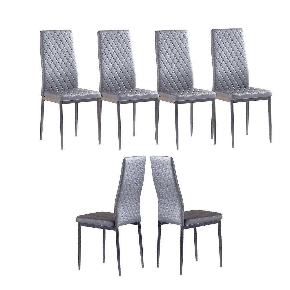 Tatahance Light Gray Leather Material Minimalist Dining Chair (Set of 6) W29904667JM The Home