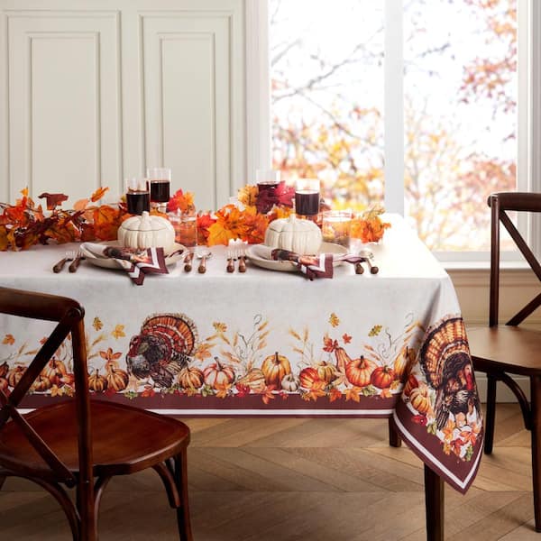 Threadmade Home Autumn Heritage Turkey Engineered Tablecloth, Multicolor - 60"W x 102"L