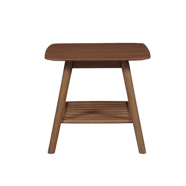 Nyhus Afton 24in Mid-Century Style Solid Wood Walnut Lamp Table/End Table with Shelf Storage