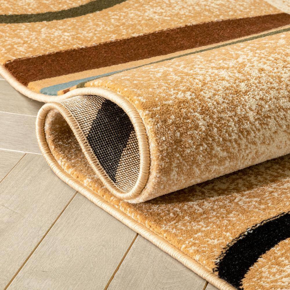 Ivory and Multicolor Geometric Pattern Synthetic Area Rug