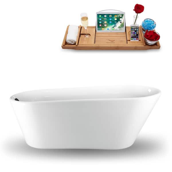 61 in. Acrylic Flatbottom Non-Whirlpool Bathtub in Glossy White with Brushed Gun Metal Drain and Overflow Cover
