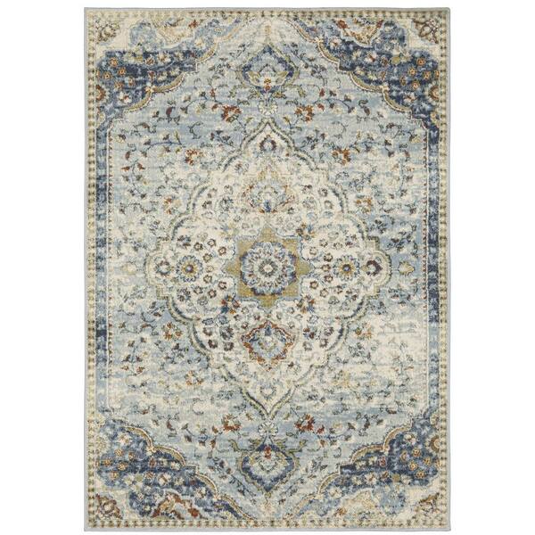 AVERLEY HOME Brixworth Blue/Multi-Colored Doormat 3 ft. x 5 ft. Oriental Medallion Distressed Polypropylene Indoor Area Rug