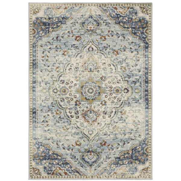 Brixworth Blue/Multi-Colored 7 ft. x 9 ft. Oriental Medallion Distressed Polypropylene Indoor Area Rug