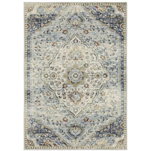 Brixworth Blue/Multi-Colored 10 ft. x 13 ft. Oriental Medallion Distressed Polypropylene Indoor Area Rug