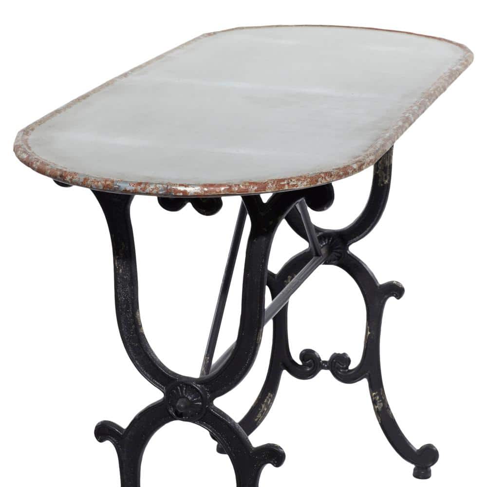 Crestline Distressed Gray Metal & Glass Console Table with Storage