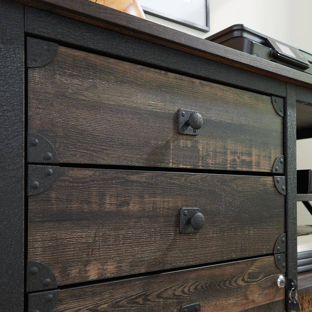 Carbon Oak Industrial 3-Drawer Lockable Filing Credenza