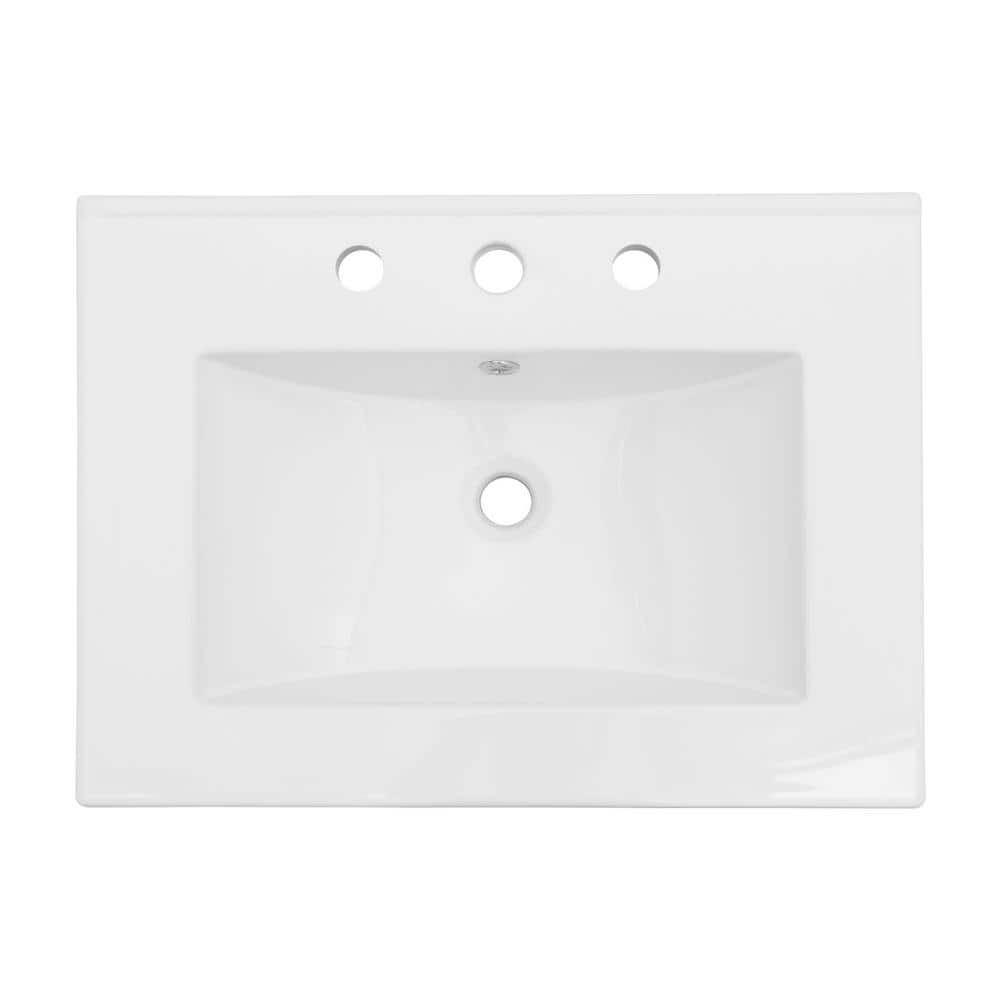 24 in. Rectangular Bathroom Sink in White Ceramic with 3 Faucet Hole and Overflow price history on PriceWatchPro