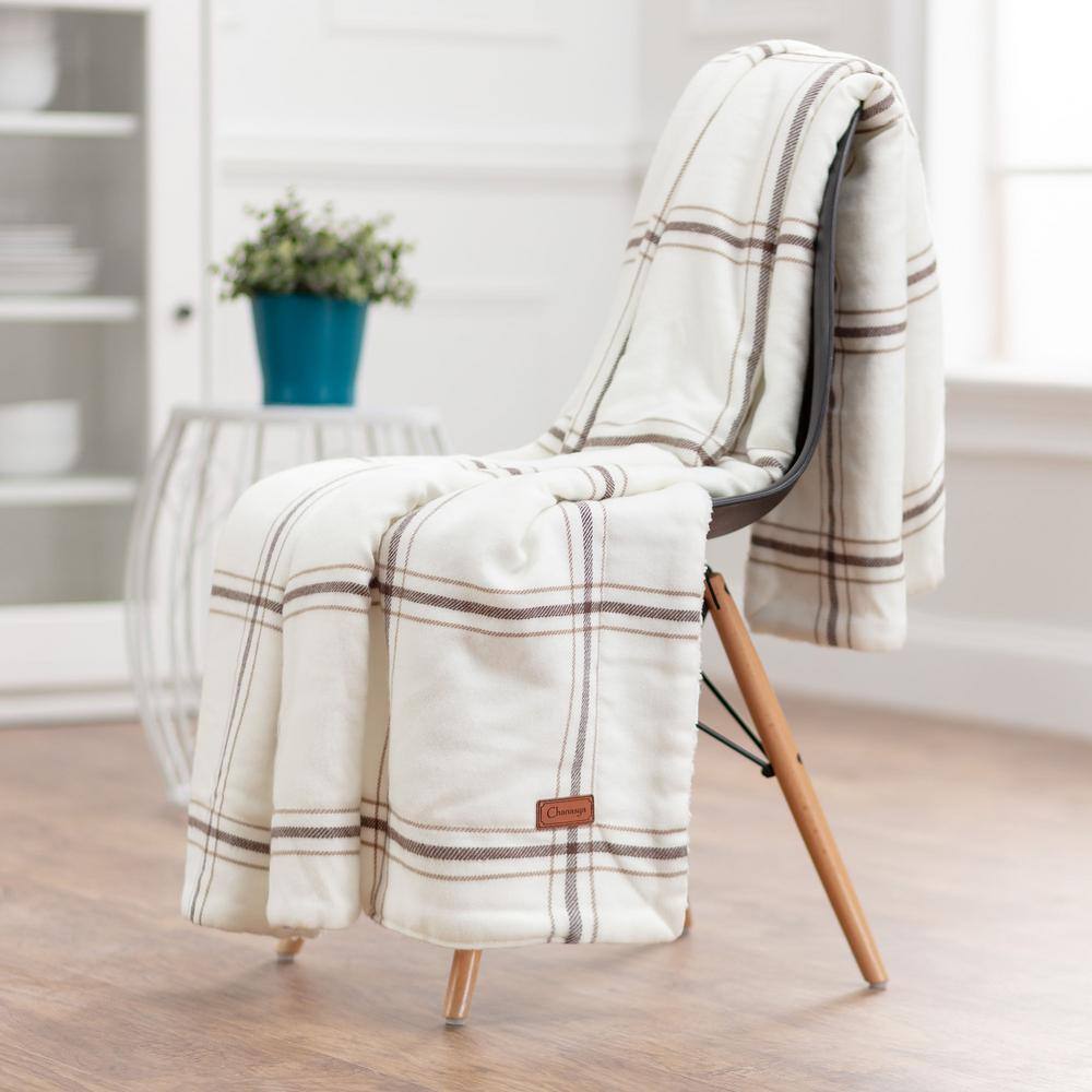 Cream and Beige Reversible Sherpa Fleece Throw Blanket