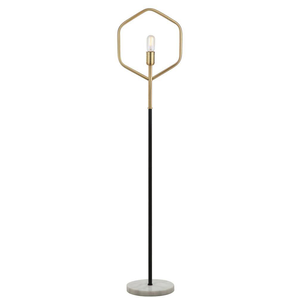 Contemporary Edison Black and Gold Floor Lamp with Marble Base