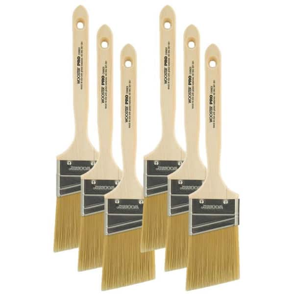 WOOSTER Paint Brush: Angle Sash Brush, 2 1/2 in, Synthetic, Polyester,  White/Silver