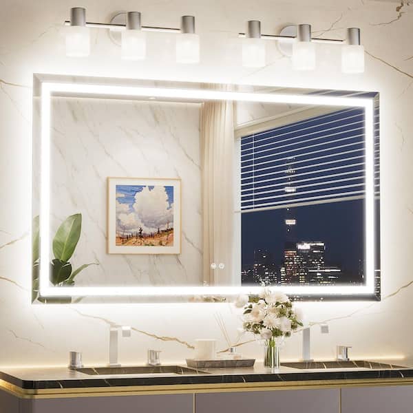 60 in. W x 36 in. H Rectangular Bathroom Mirrors Framed Wall Mount LED Bathroom Vanity Mirror