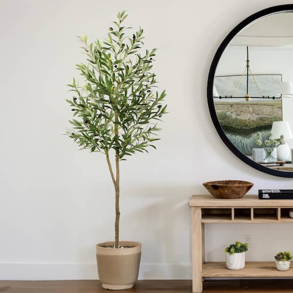 Unbranded 70 .86 in. Green Artificial Olive Tree in Black Plastic Pot