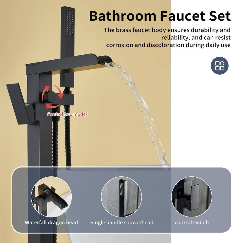 Matte Black Stainless Steel Freestanding Tub Faucet with Hand Shower
